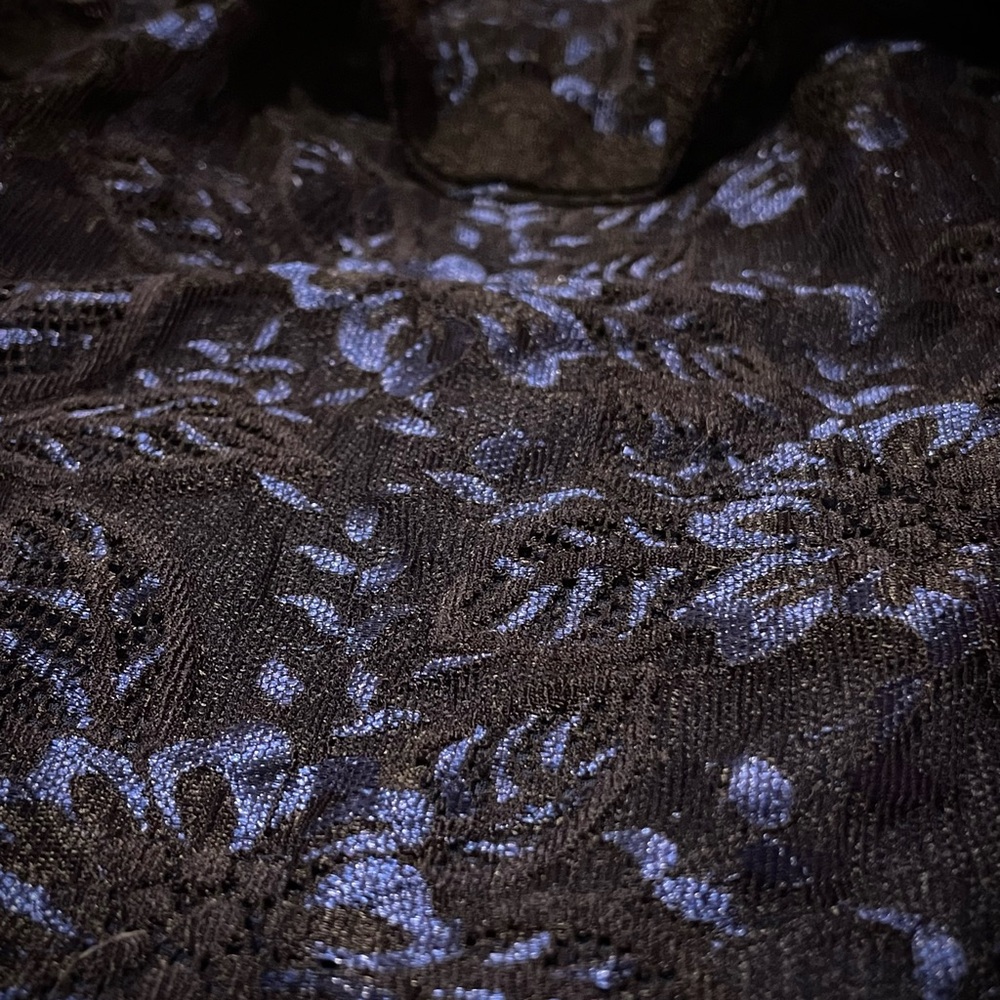 White House Black Market Black and Blue Floral Blouse - Picture 3 of 3